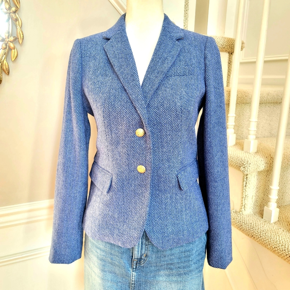 🆕️ J Crew Blue Herringbone Blazer Gold Buttons